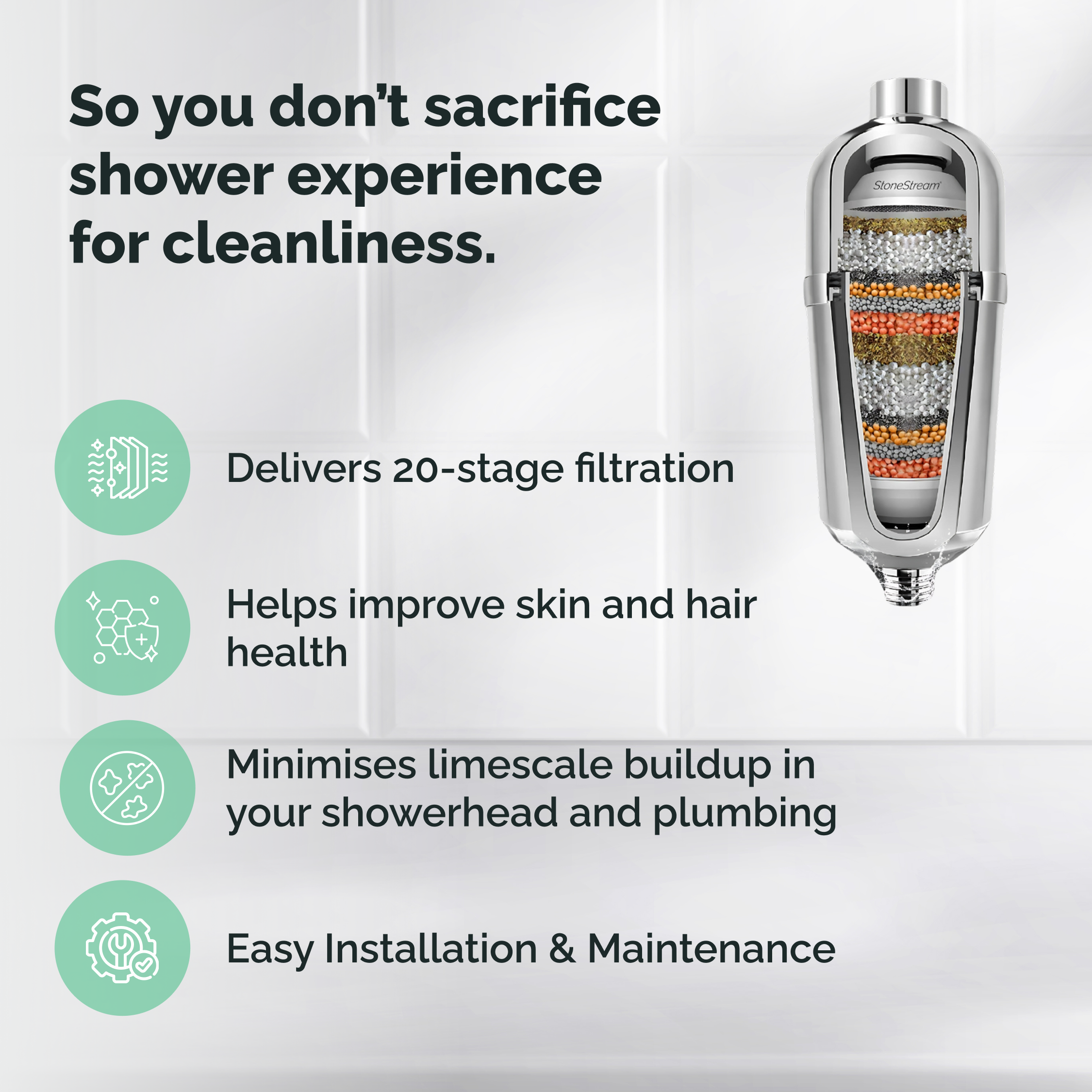 Avancerat duschfilter för hårt vatten