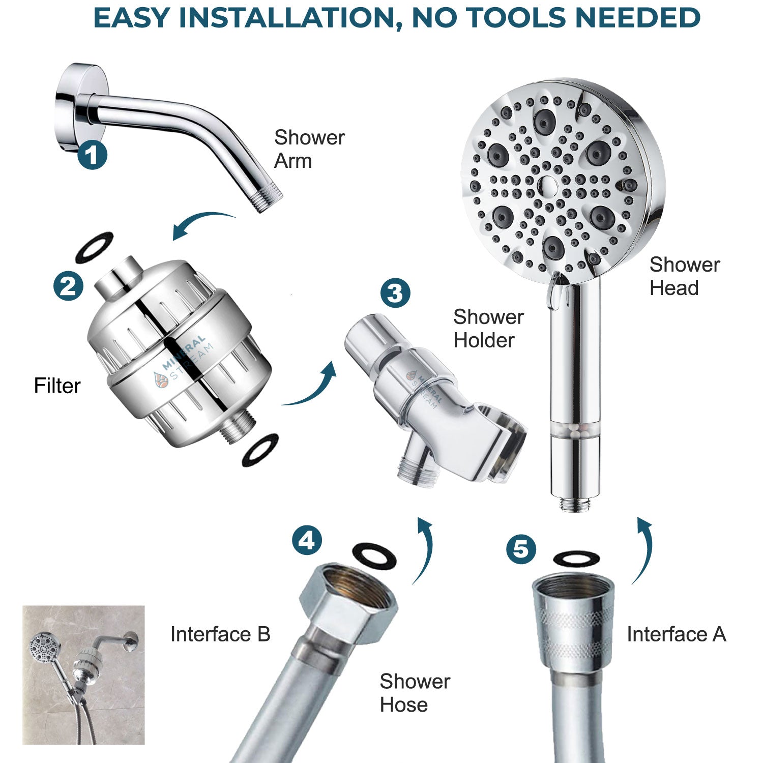 Luxe 9 Mode duschhuvud - Komplett duschset