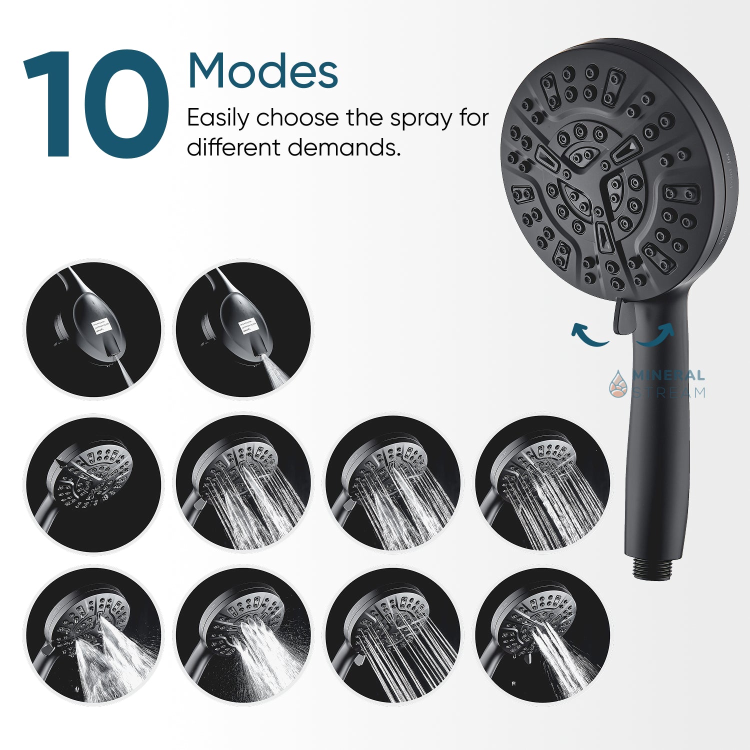MineralStream Luxe 10 Mode High Pressure Shower Head (filtrerad)