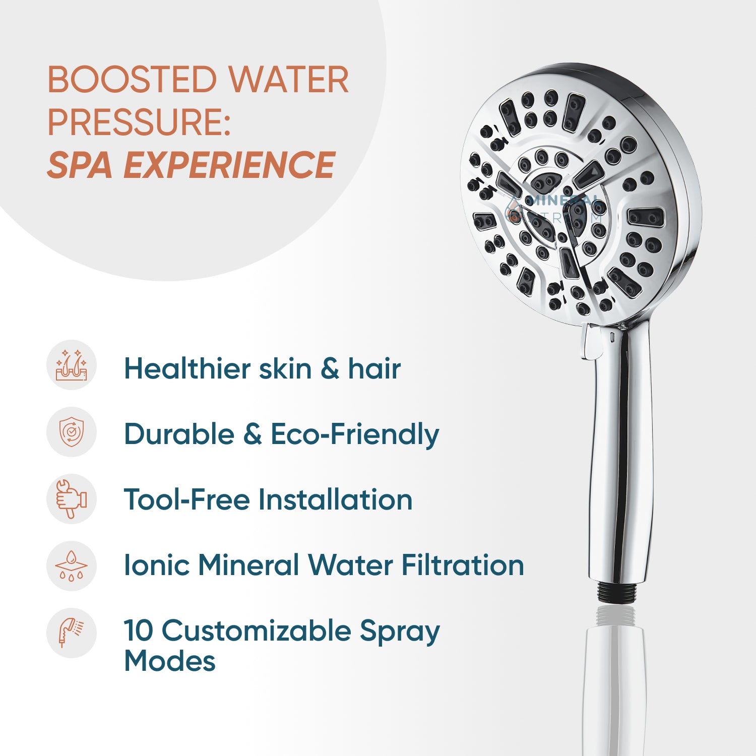 MineralStream Luxe 10 Mode High Pressure Shower Head (filtrerad)