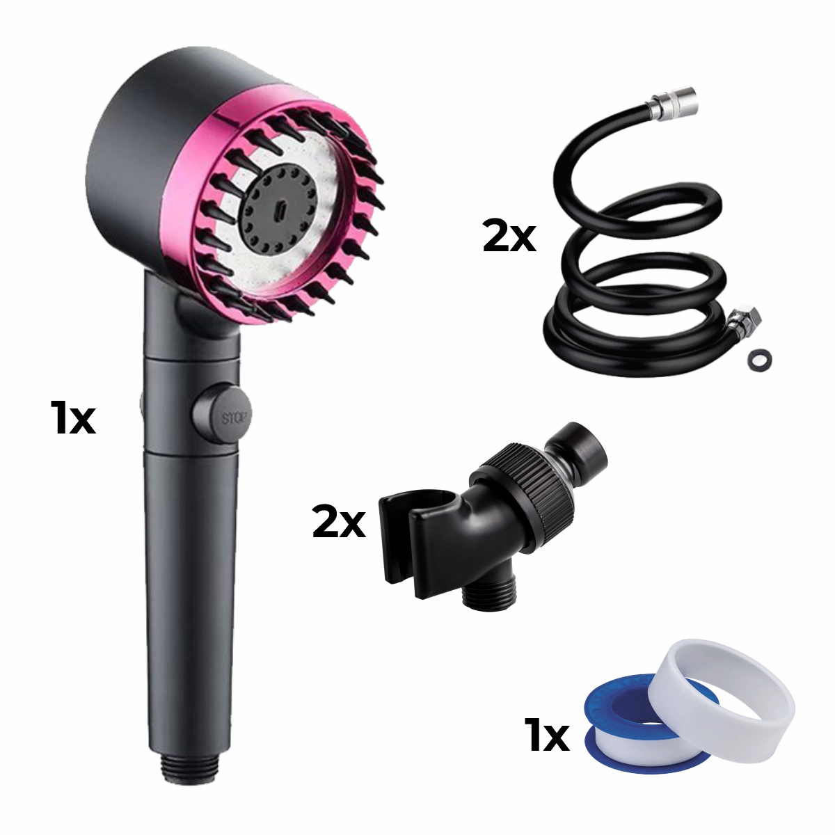 Duschhuvud + 2x slang + 2x adapter + teflonband