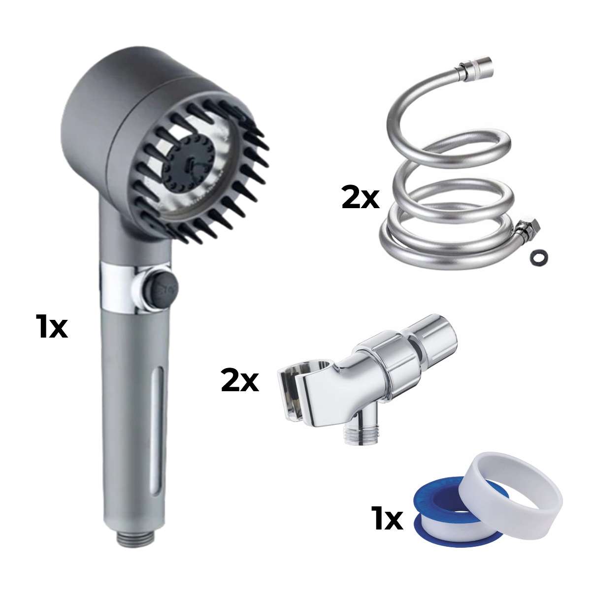 Duschhuvud + 2x slang + 2x adapter + teflonband