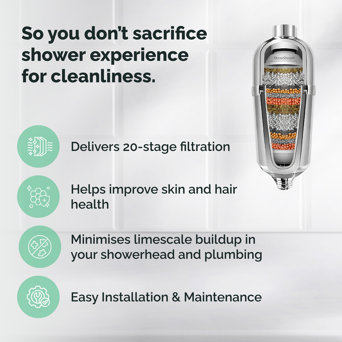 Avancerat duschfilter för hårt vatten