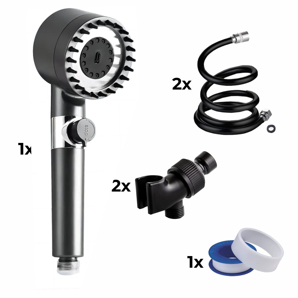 Duschhuvud + 2x slang + 2x adapter + teflonband
